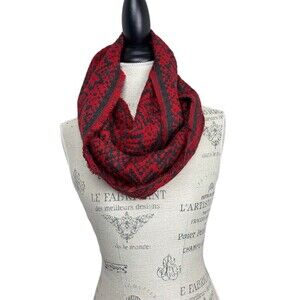 NWT J. Jill Reversible Heather Jacquard Knit Infinity Scarf Red Grey